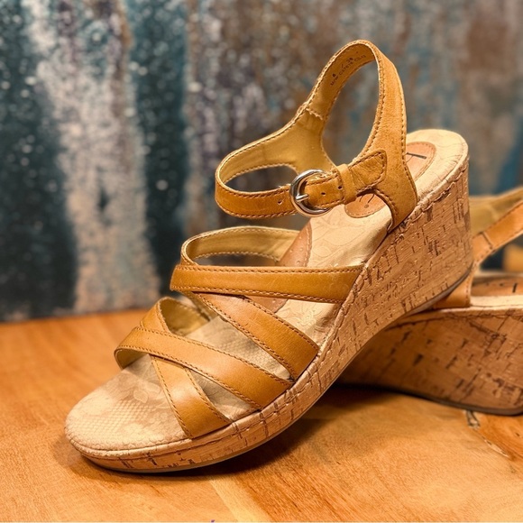b.o.c. Shoes - b.o.c. by Born Concept Boho Cross Strap Tan Leather Cork Wedge Sandals: 8 Women